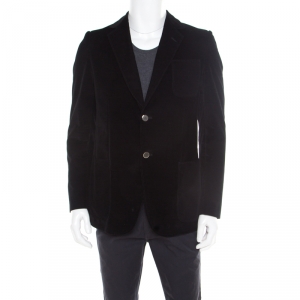 Gucci Black Cotton Patch Pocket Detail Tailored Corduroy Blazer L