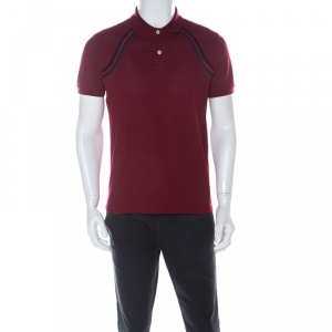 Gucci Dark Red Honeycomb Knit Cotton Polo T Shirt M 