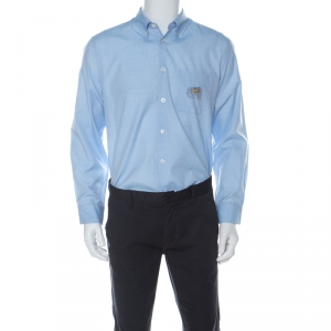 Gucci Light Blue Cotton Elephant Fil Coupé Duke Shirt XL 