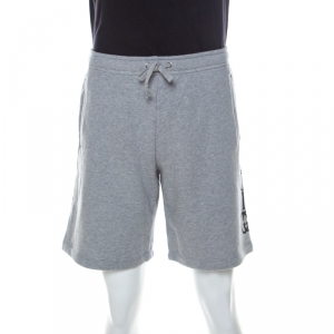 Gucci Grey Cotton Logo Print Loopback Wide Leg Drawstring Shorts S 