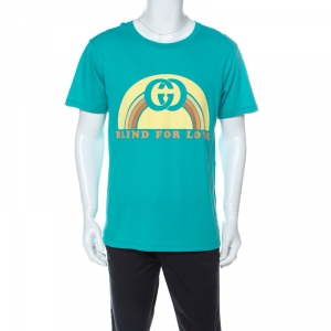 Gucci Aqua Green Cotton Blind For Love Printed T-Shirt M