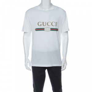 Gucci White Cotton Washed Out Logo Print T-Shirt M