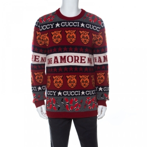 Gucci Red Wool Tiger Snake Striped Sweater S