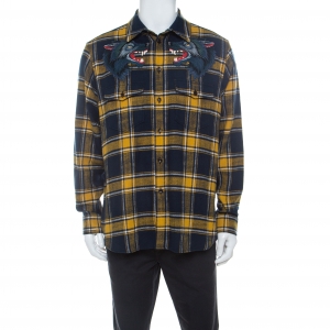 Gucci Yellow and Blue Cotton Flannel Wolf Embroidered Shirt L