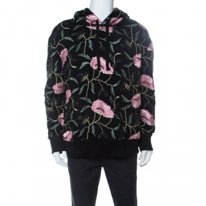 Gucci Black Cotton Floral Embroidered Hoodie L