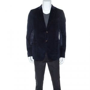 Gucci Dark Blue Wood Button Detail Corduroy Blazer XL