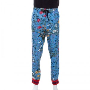 Gucci Blue Floral Printed Jersey Drawstring Waist Track Pants XL