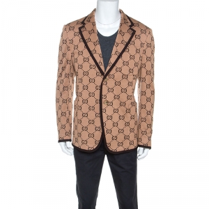 Gucci Beige Monogram Patterned Knit Blazer XXL