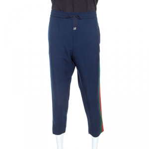 Gucci Blue Web Striped Wool Track Pants XXL