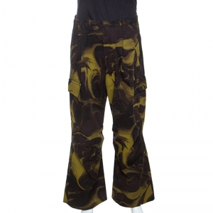 Gucci Olive and Black Printed Cotton Wide Leg Cargo Pants L 