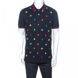 Gucci Dark Navy Bee Embroidered Pique Cotton Polo T-Shirt L