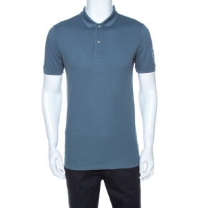 Gucci Grey Logo Print Pique Cotton Skinny Fit Polo T-Shirt M