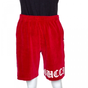 Gucci Red Logo Embroidered Velvet Track Shorts M