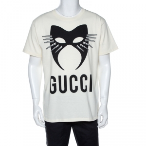 Gucci Off White Logo Mask Print Cotton Oversized T-Shirt XS
