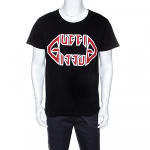 Gucci Black Metal Logo Print Cotton Oversized T-Shirt XS