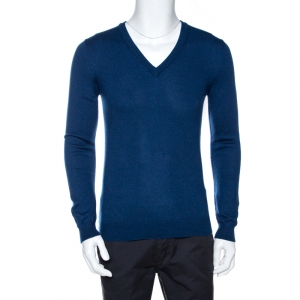Gucci Navy Blue Wool Long Sleeve V Neck Sweater M