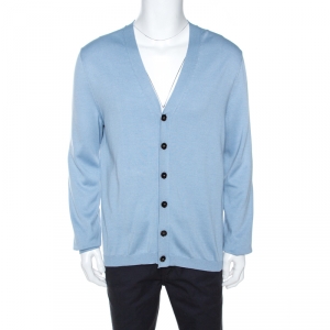 Gucci Light Blue Silk Blend Knit Button Front Cardigan XL