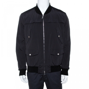 Gucci Black Web Detail Zip Front Bomber Jacket XL