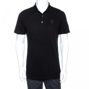 Gucci Black Logo Embroidered Cotton Pique Polo T-Shirt L