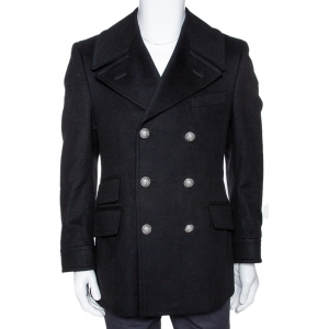 Gucci Black Felt Wool Double Breasted Coat S