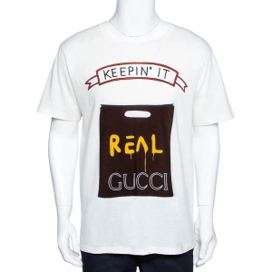 Gucci X Angela Hicks Limited Edition White Cotton 'Keepin It Real' T Shirt L