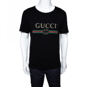Gucci Black Vintage Logo Print Washed Cotton Oversized T-Shirt S