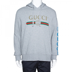 Gucci Grey Cotton Jersey Dragon Embroidered Logo Sweatshirt M