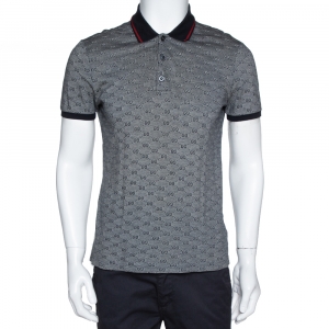 Gucci Grey Cotton Guccissima Print Polo T-shirt M