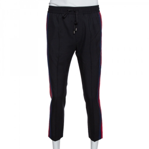 Gucci Black Wool Web Striped Cropped Trousers S