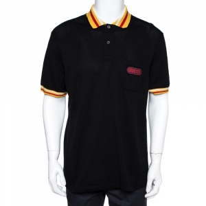 Gucci Black Cotton Piqué Striped Detail Polo T-Shirt 3XL