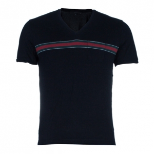 Gucci Men's Black Stripe Detail V-Neck T-Shirt XL