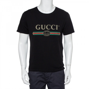 Gucci Black Cotton Logo Printed Crewneck T-Shirt S