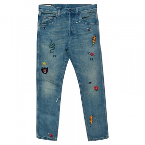 Gucci Blue Denim Symbol Embroidered Tapered Jeans S