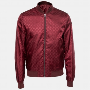 Gucci Burgundy GG Jacquard Synthetic Reversible Bomber Jacket M
