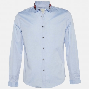 Gucci Blue Oxford Snake Applique Button Front Duke Shirt L