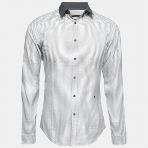 Gucci Monochrome Checked Cotton Button Front Shirt M