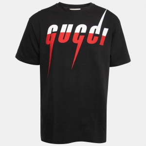 Gucci Black Cotton Blade Logo Printed Short Sleeve T-Shirt L