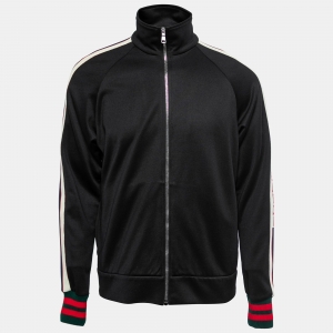 Gucci Black Technical Jersey Stripe Trim Zip-Up Track Jacket M