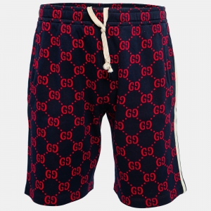 Gucci Navy Blue GG Jacquard Cotton Web Stripe Trim Shorts L
