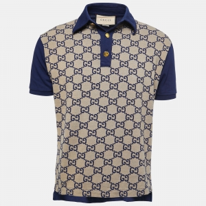 Gucci Navy Blue GG Jacquard Knit Polo T-Shirt M