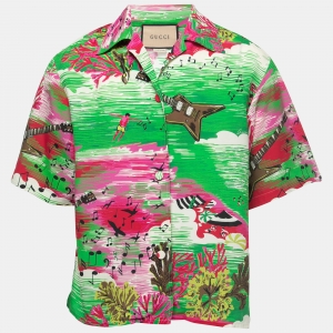 Gucci Multicolor Love Parade Printed Crepe Button Front Half Sleeve Shirt S