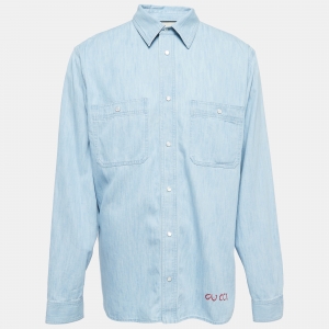 Gucci Blue Denim Pirates Applique Button Front Shirt XL