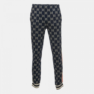Gucci Navy Blue All-Over Logo Print Jersey Joggers XL