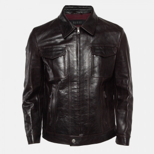 Gucci Dark Brown Leather Zipper Jacket M