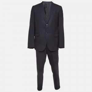 Gucci Navy Blue Checked Wool Pants Suit XXL