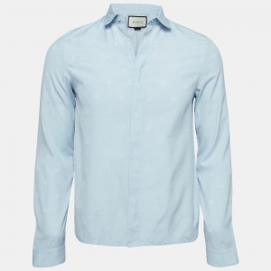 Gucci Light Blue Bee and Star Embossed Cotton Shirt M