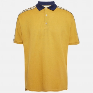 Gucci Yellow Interlocking GG Detailed Cotton Pique Polo T-Shirt XXXL