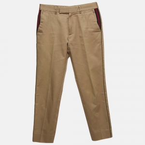 Gucci Beige Twill Cotton Contrast Trim Pants XS