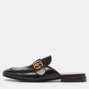Gucci Black Leather Princetown Flat Mules Size 41