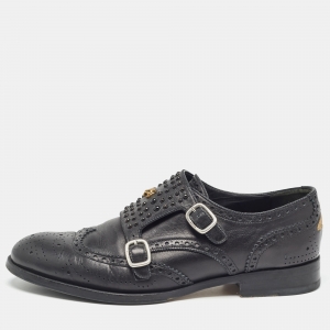 Gucci Black Brogue Leather Queercore Double Strap Monk Size 44